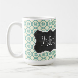 Caneca De Café Floral azul esverdeado & de creme; Quadro do