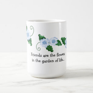 Caneca De Café Floral azul macio com dizer da amizade