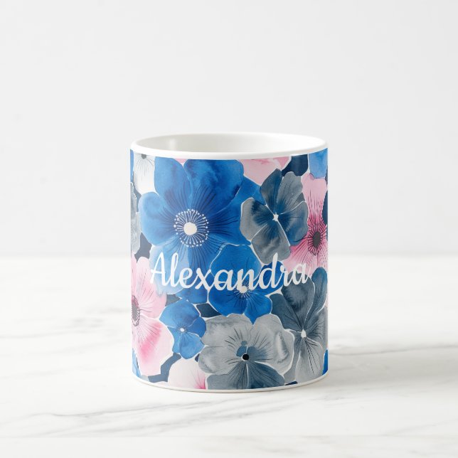 Caneca De Café Floral Azul-Rosa-Chic (Centro)