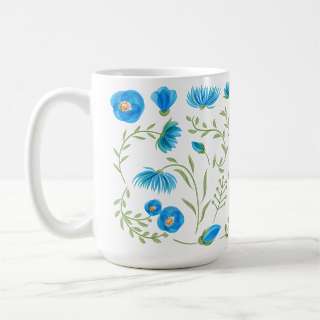 Caneca De Café Floral blue folk art pattern (Esquerda)