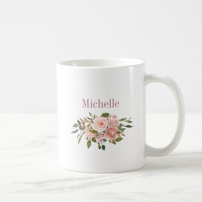 Caneca De Café Floral Blush e Rosa Dourado pela Bridesmaid (Direita)