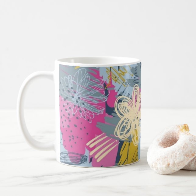 Caneca de Café Floral Boho Moderna (Com Donut)