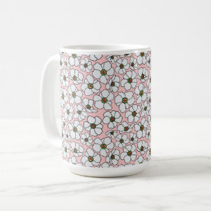 Caneca De Café Floral Boho Rosa e Branco