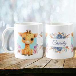 Caneca De Café Floral Bonita Girafa, Considerada Personalizada