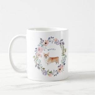 Caneca De Café Floral bonito Cachorro de Corgi