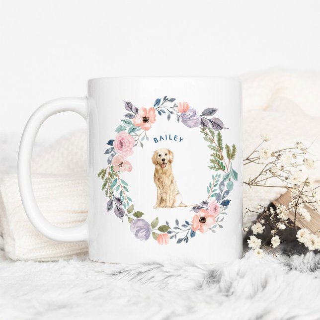Caneca De Café Floral bonito | Cão-Ouro (Criador carregado)