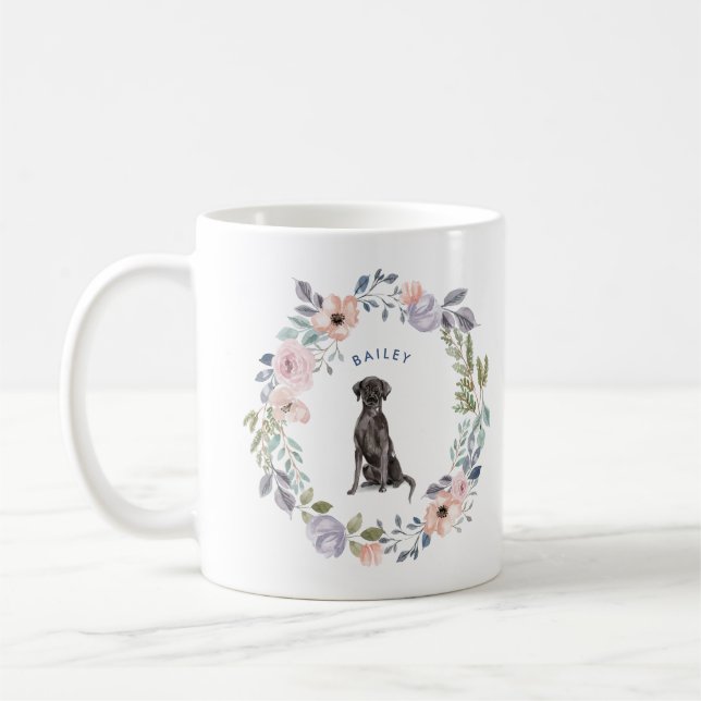 Caneca De Café Floral bonito | Cão Preto (Esquerda)