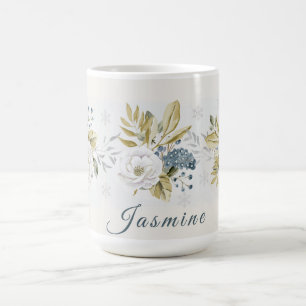 Caneca De Café Floral Botânica de Inverno Personalizada
