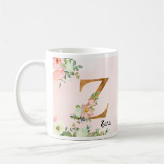 Caneca De Café Floral Botanical Gold Initial Letter Z Coffee Mug