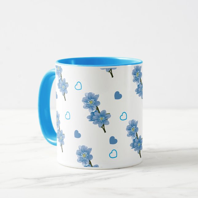 Caneca de Café Floral Branca e Azul (Frente Esquerda)