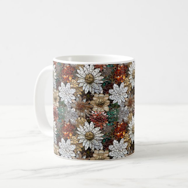 Caneca De Café Floral Branco Vermelho Dourado (Frente Esquerda)