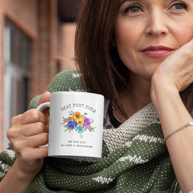 Caneca De Café Floral Brilhante e Ousada 'Melhor Mãe de Todos os  (Criador carregado)
