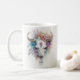 Caneca De Café Floral Bull Skull Watercolor Art