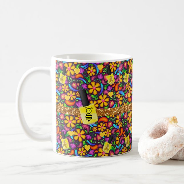 Caneca De Café Floral Bumblebee Amarelo Cãibra Polonesa (Com Donut)