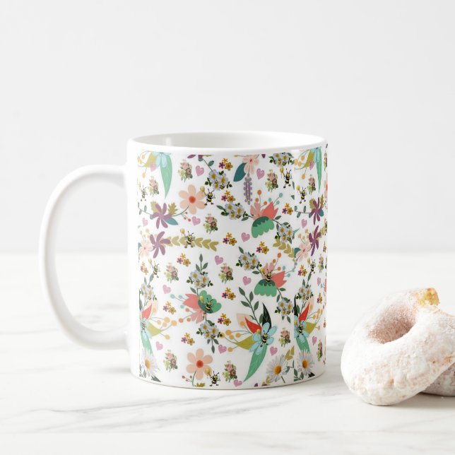Caneca De Café Floral Bumblebee Mug (Com Donut)