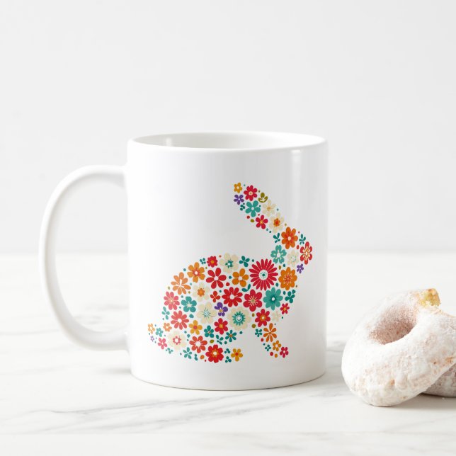 Caneca De Café Floral Bunny (Com Donut)