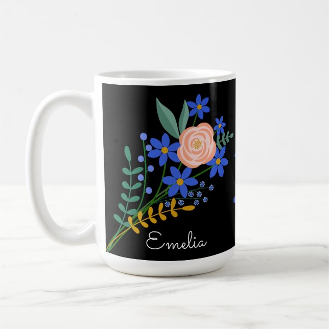 Caneca De Café Floral Buquê Personalizado Mug (Esquerda)