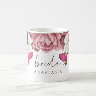 Caneca De Café Floral Burgundy Wedding Bride