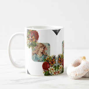 Caneca De Café Floral Butterfly Victorian Woman Mug