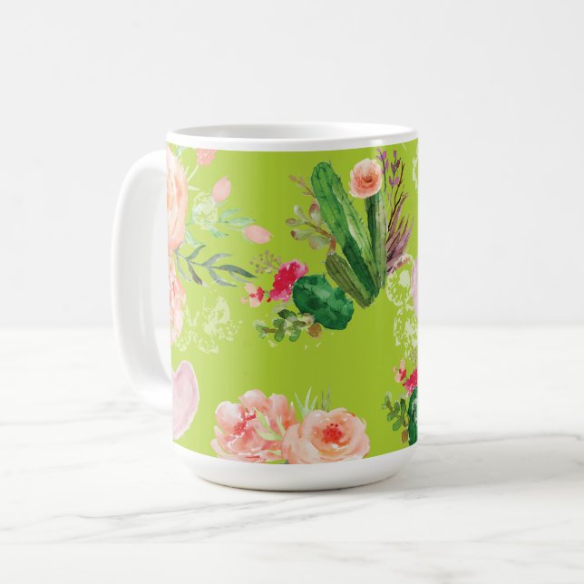 Caneca De Café Floral Cactus Elegant (Frente Esquerda)