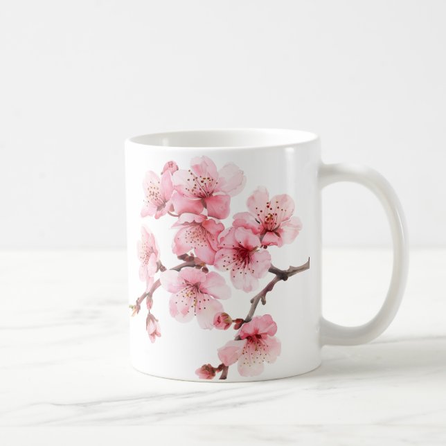 Caneca De Café Floral Cereja Brilhante Cor-de-rosa Branco (Direita)