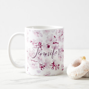 Caneca De Café Floral Cherry Blossom Sakura Nome personalizado Gi