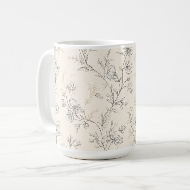 Caneca De Café Floral Chic Creme (Frente Esquerda)