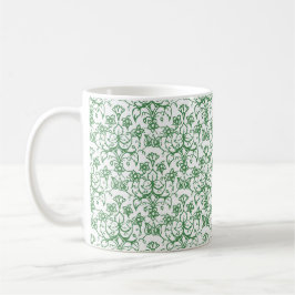 Caneca De Café Floral Chic Verde-Decorativo Branco Periwinkle