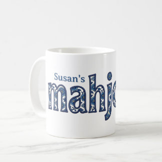 Caneca De Café Floral Chinoiserie Azul Mahjong Personalizado