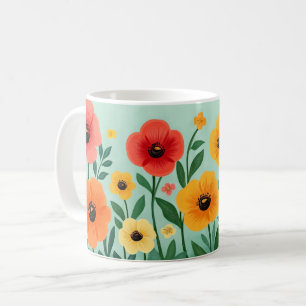 Caneca De Café Floral Colorida, Flor do Povo Vibrante e Brilhante