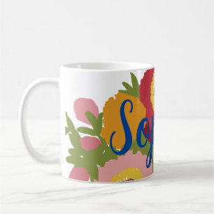 Caneca De Café Floral Colorido com Nome Personalizado