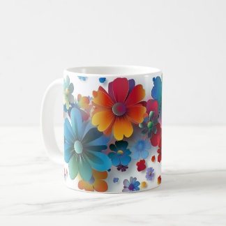 Caneca De Café Floral Colorido, Padrão Brilhante Vibrante Flor do