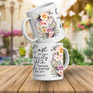 Caneca de Café Floral com Versículo Bíblico Cristã