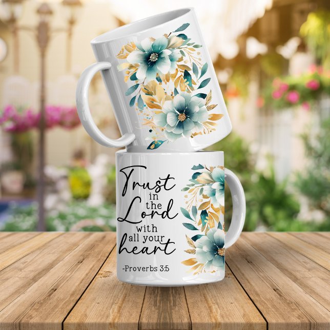 Caneca de Café Floral com Versículo da Bíblia (Proverbs Bible Verse)