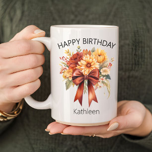 Caneca De Café Floral Coquette Arco Happy Birthday Mug para Ela