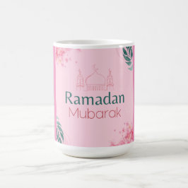 Caneca De Café Floral, cor rosa-d-água, Ramadan Mubarak Sticker