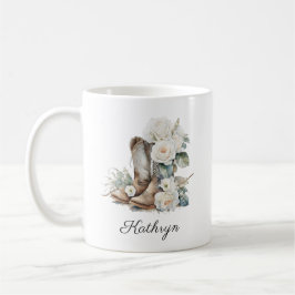 Caneca De Café Floral CowGirl Boots Peonies Personal Coffee Mug