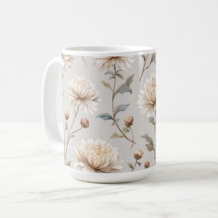 Caneca De Café Floral Creme Marrom Cacau