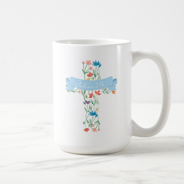 Caneca De Café Floral Cross John 3:16 Dois Lados (Direita)
