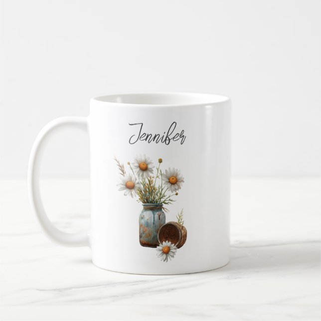 Caneca De Café Floral Daisy April Birth Flower Rustic Coffee Mug (Esquerda)
