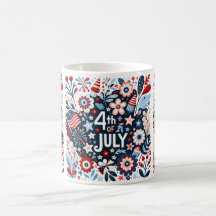 Caneca de café floral de 4 de Julho
