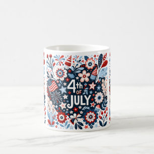 Caneca de café floral de 4 de Julho