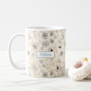 Caneca De Café Floral de Aquarela de Cinza Amarela com Nome