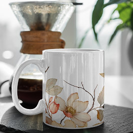 Caneca De Café Floral de Aquarela de outono florescente