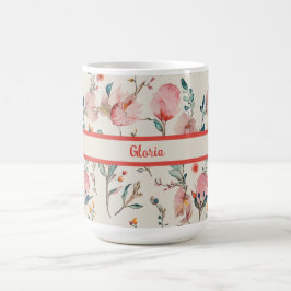 Caneca De Café Floral de Aquarela Personalizado