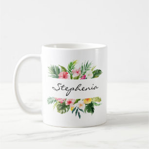 Caneca De Café Floral de aquarela personalizado
