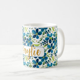 Caneca De Café Floral de Cor de Água do Sage Azul Personalizado