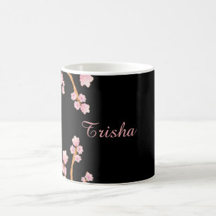 Caneca De Café Floral de Cor-de-água rosa e preta