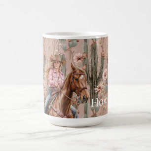 Caneca De Café Floral de Cowgirl rosa rosa-rosa-loura-ocidental