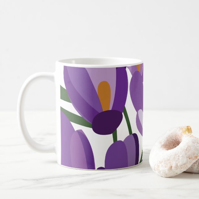 Caneca De Café Floral de Crocus Roxo (Com Donut)